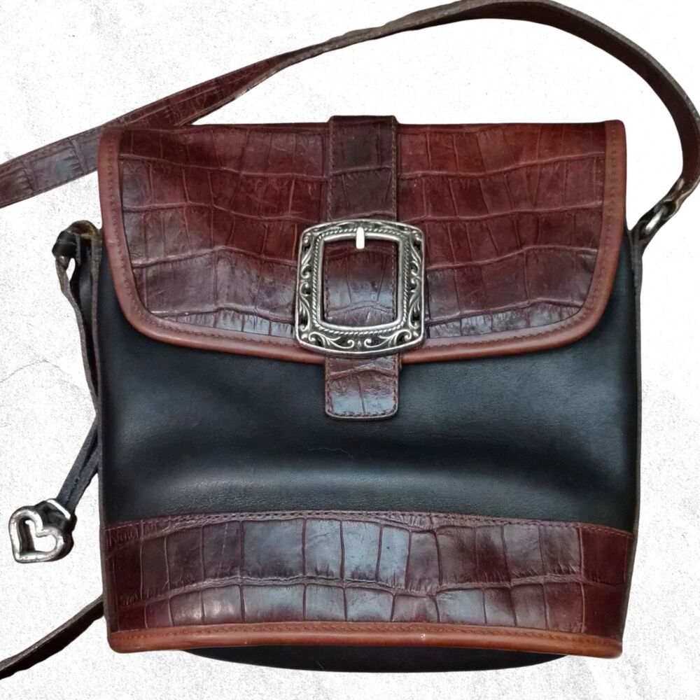 Vintage 1990's Brighton Bag Two Tone Leather Croc Crossbody